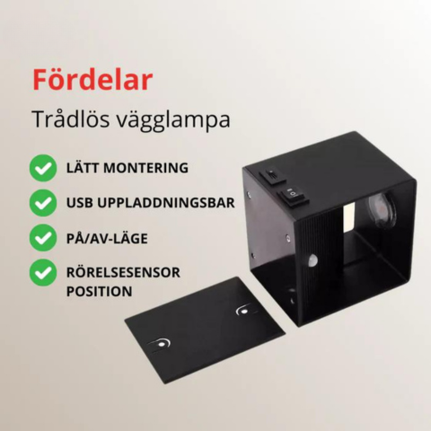 LjusSäker™ | Uppladdningsbar Trådlös Vägglampa med Rörelsesensor